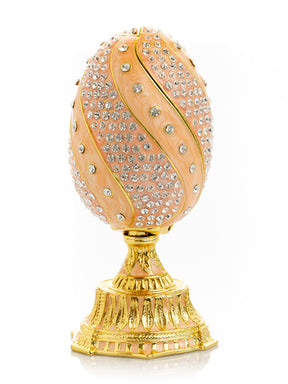 spiral salmon pink Faberge Egg with flowers bouquet