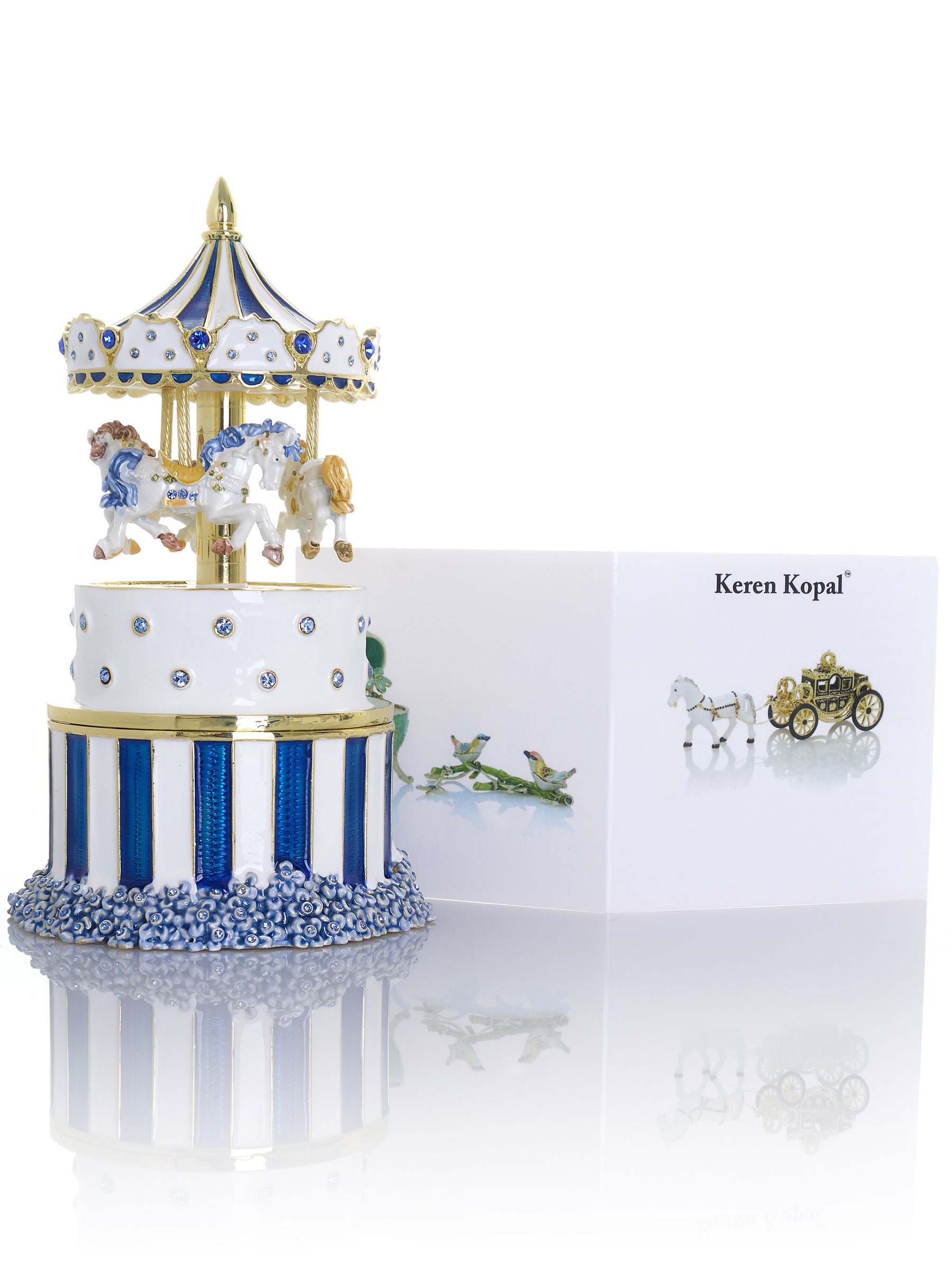 Keren Kopal Blue Wind up Horse Carousel & trinket Box Limited Edition 1-250