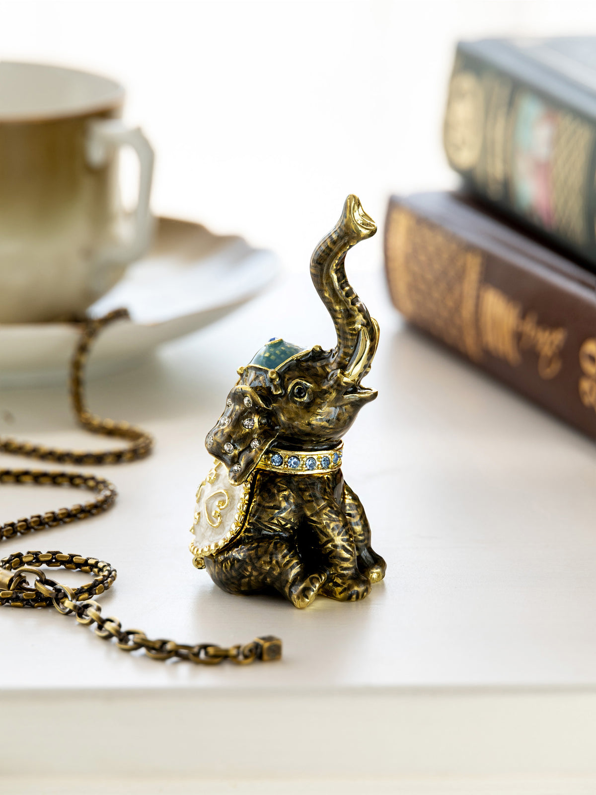 Elephant Brown and Gold Trinket Box