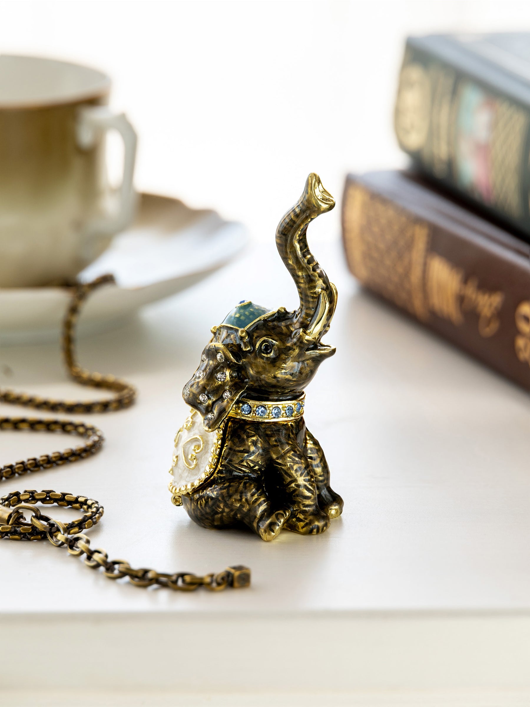 Elephant Brown and Gold Trinket Box