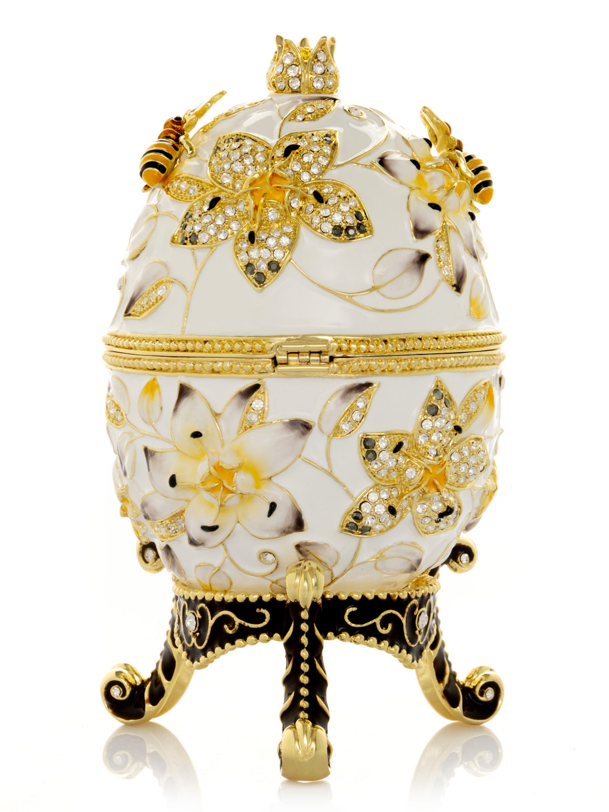 Keren Kopal White Faberge Egg with Bees and Flowers