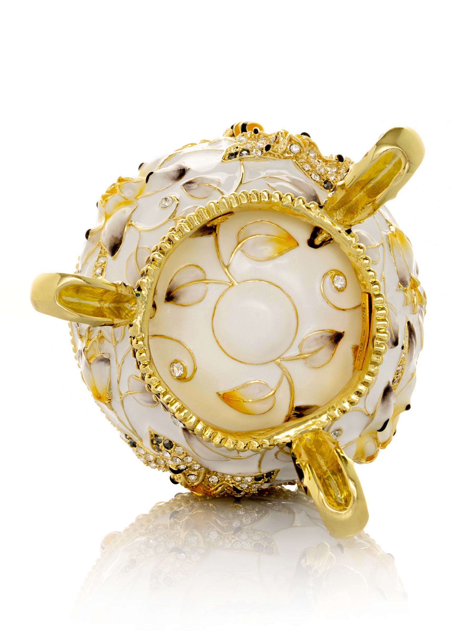 White Faberge Egg with Bees and Flowers