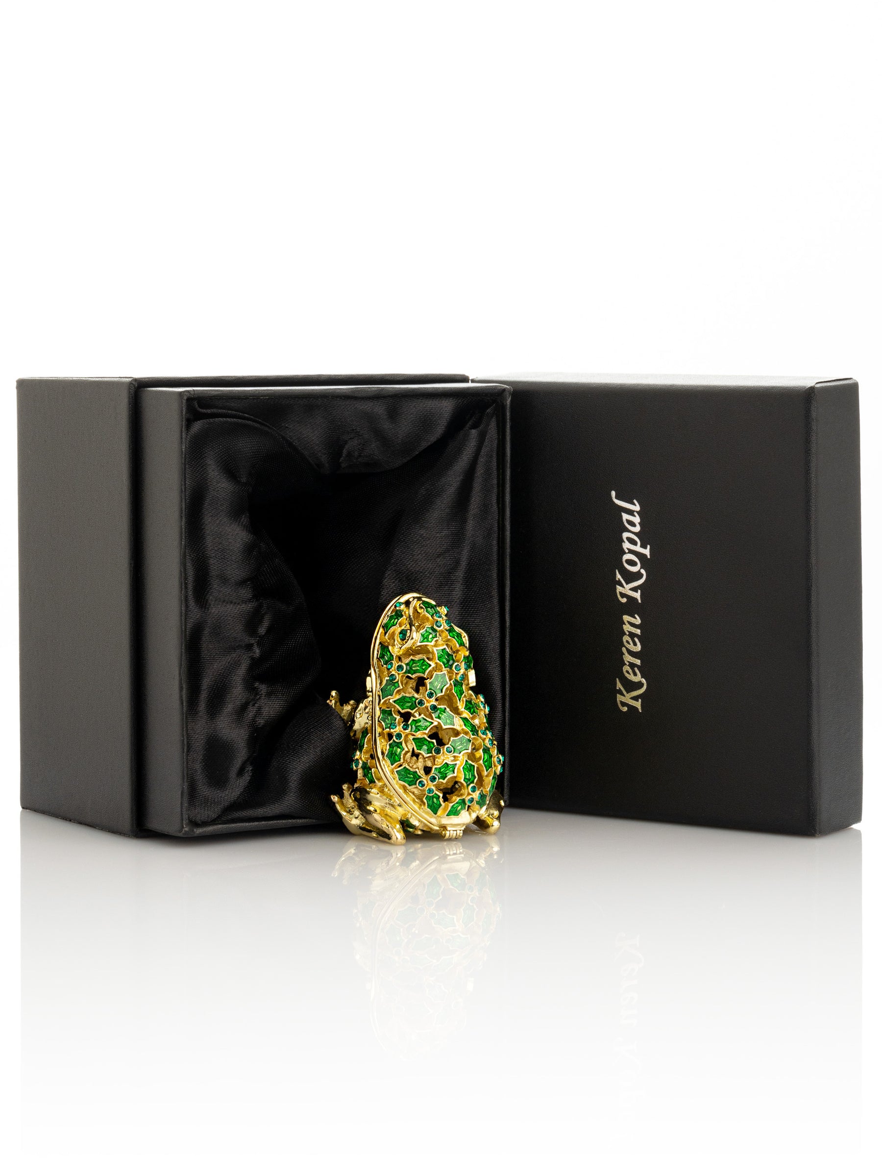 Keren Kopal Gold & Green Frog Trinket Box