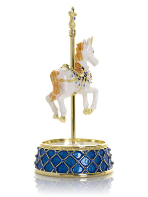Keren Kopal White Unicorn Carousel Horse Music Box