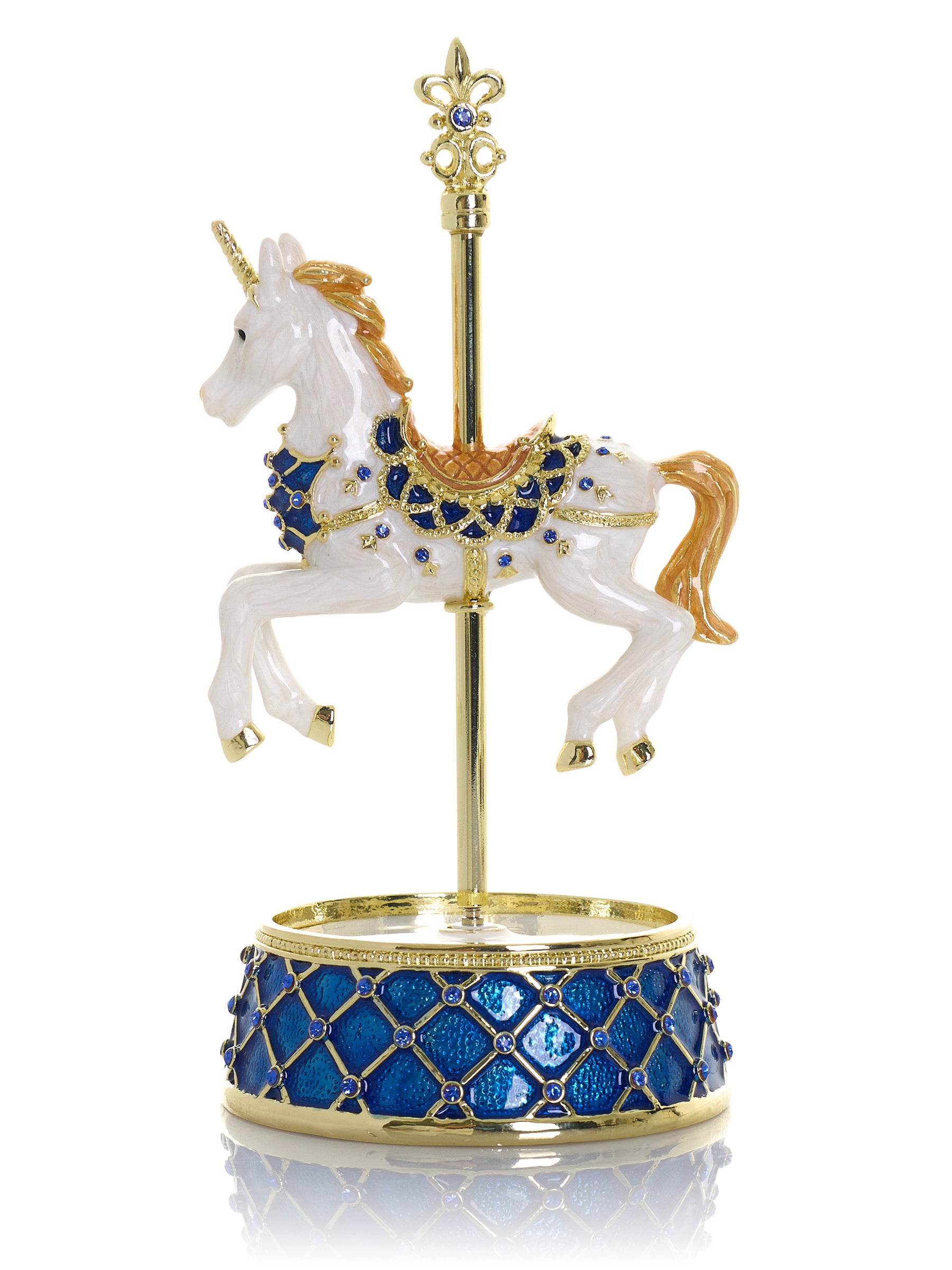 Keren Kopal White Unicorn Carousel Horse Music Box