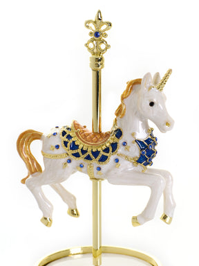 Keren Kopal White Unicorn Carousel Horse Music Box