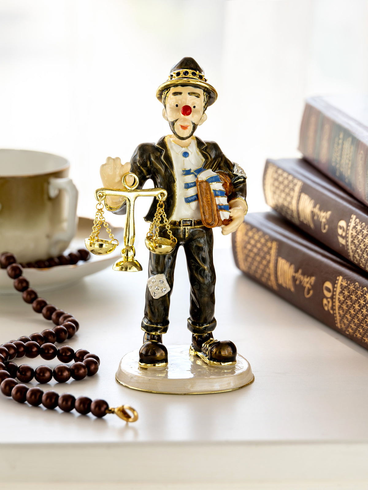Clown Lawyer Trinket Box with Book & Scales of Justice