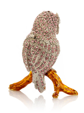 Keren Kopal Pink & Silver Crystal Owl on Amber Tree Branch Trinket Box