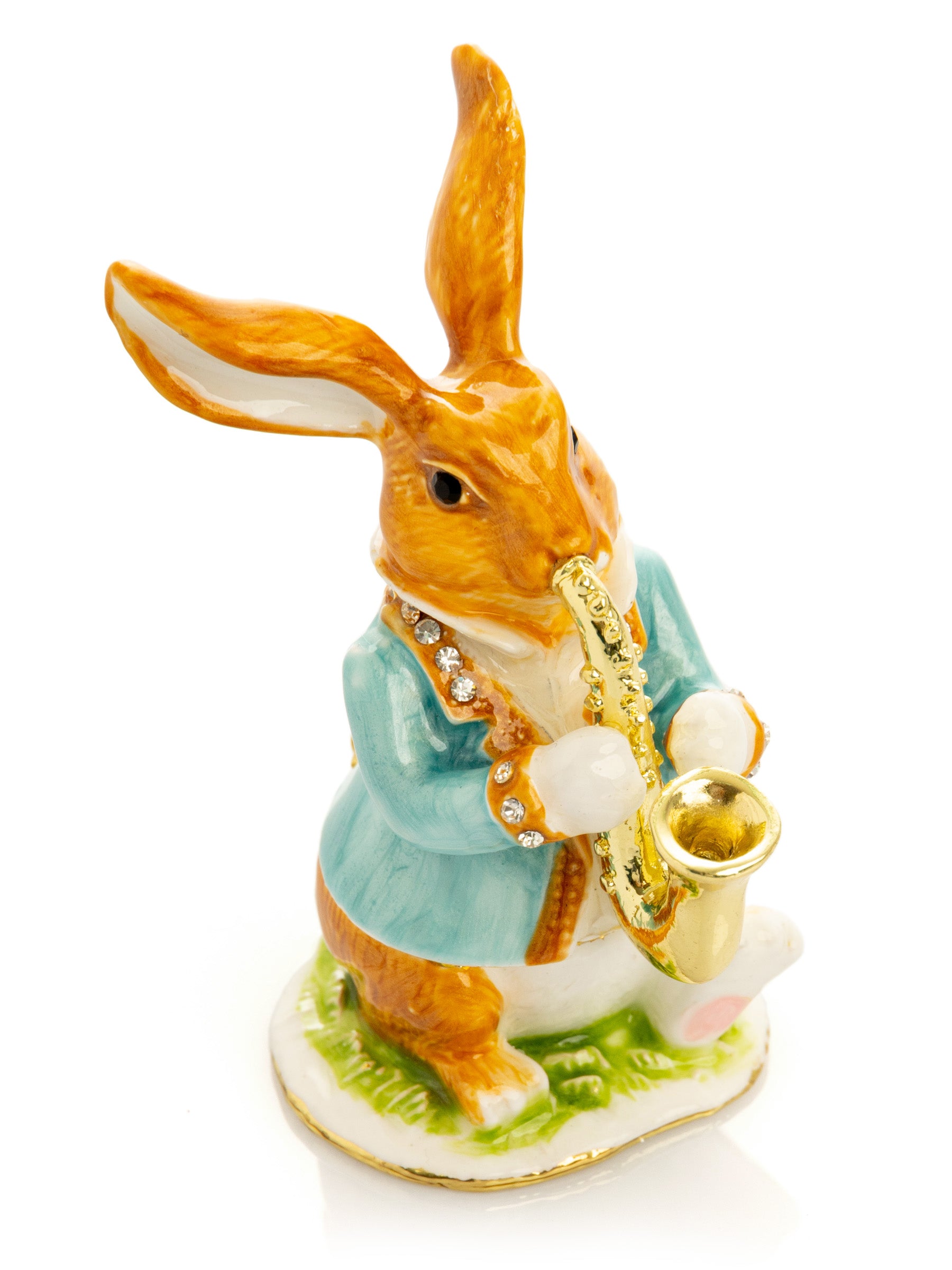 Rabbit playing the saxophone trinket box