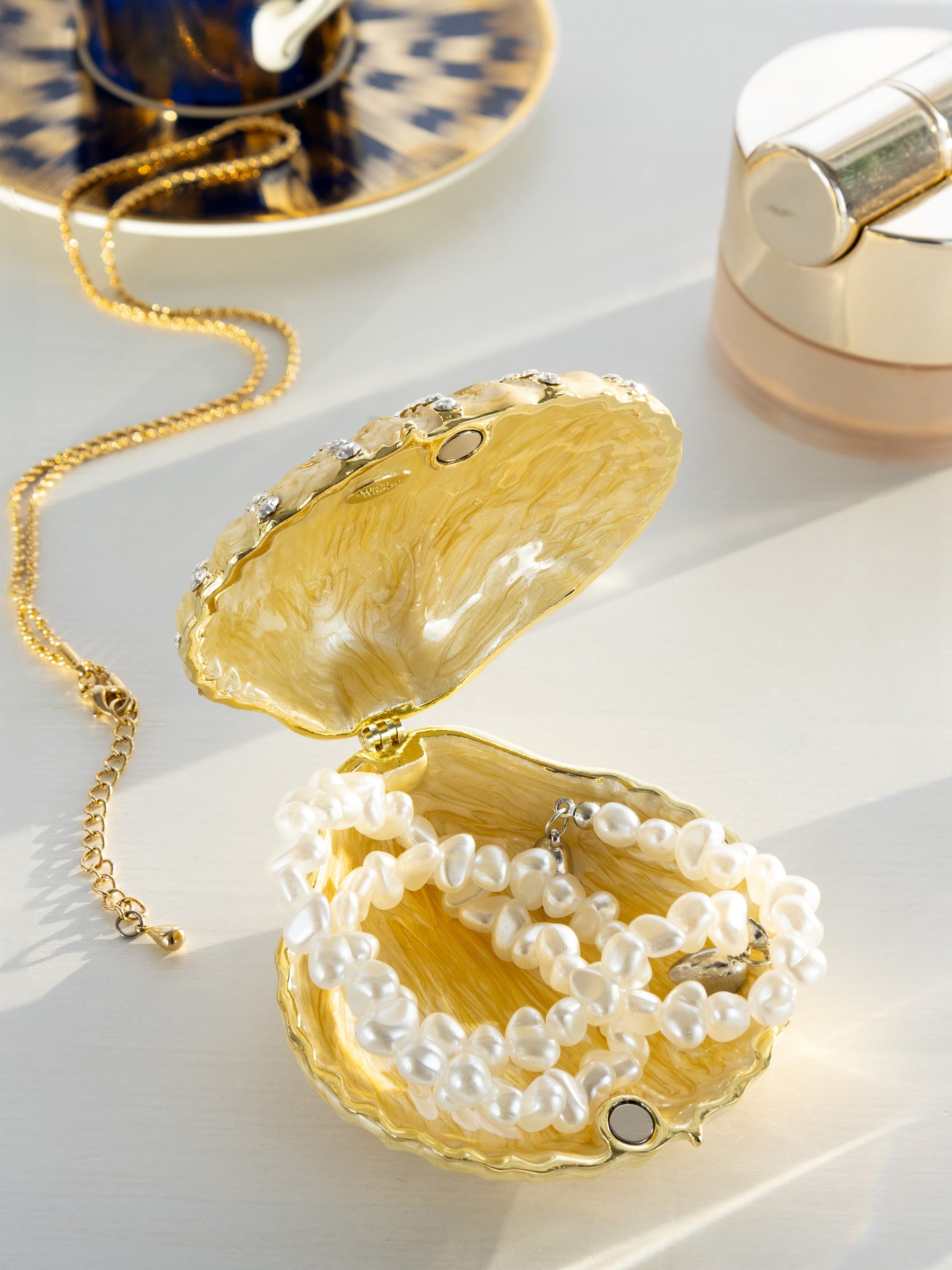 Golden Sea Shell with Crystals Trinket Box