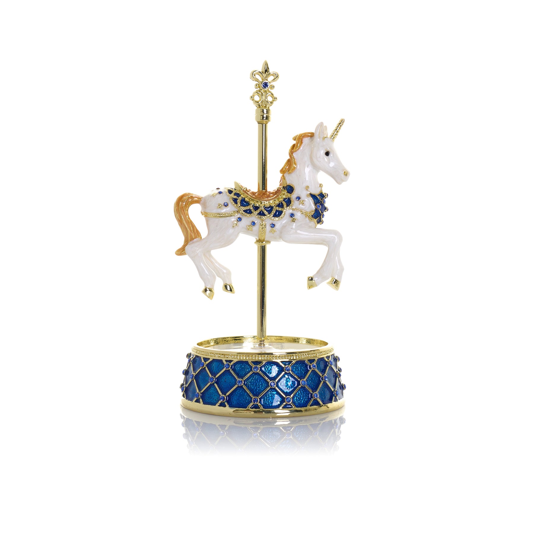 Keren Kopal White Unicorn Carousel Horse Music Box