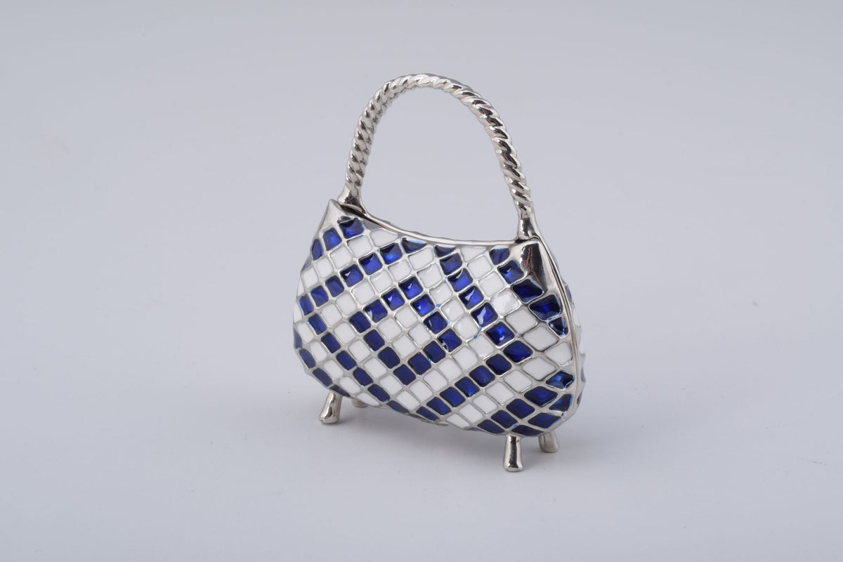 Boîte à bijoux sac femme bleu et blanc