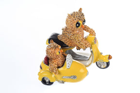 Brown Owl & Owlet Yellow bike with sidecar Limited edition 1 of 250