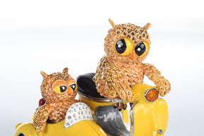 Brown Owl & Owlet Yellow bike with sidecar Limited edition 1 of 250