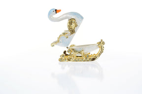 Swan on golden sled Trinket Box