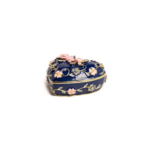Boîte à bijoux décorative bleue avec fleurs