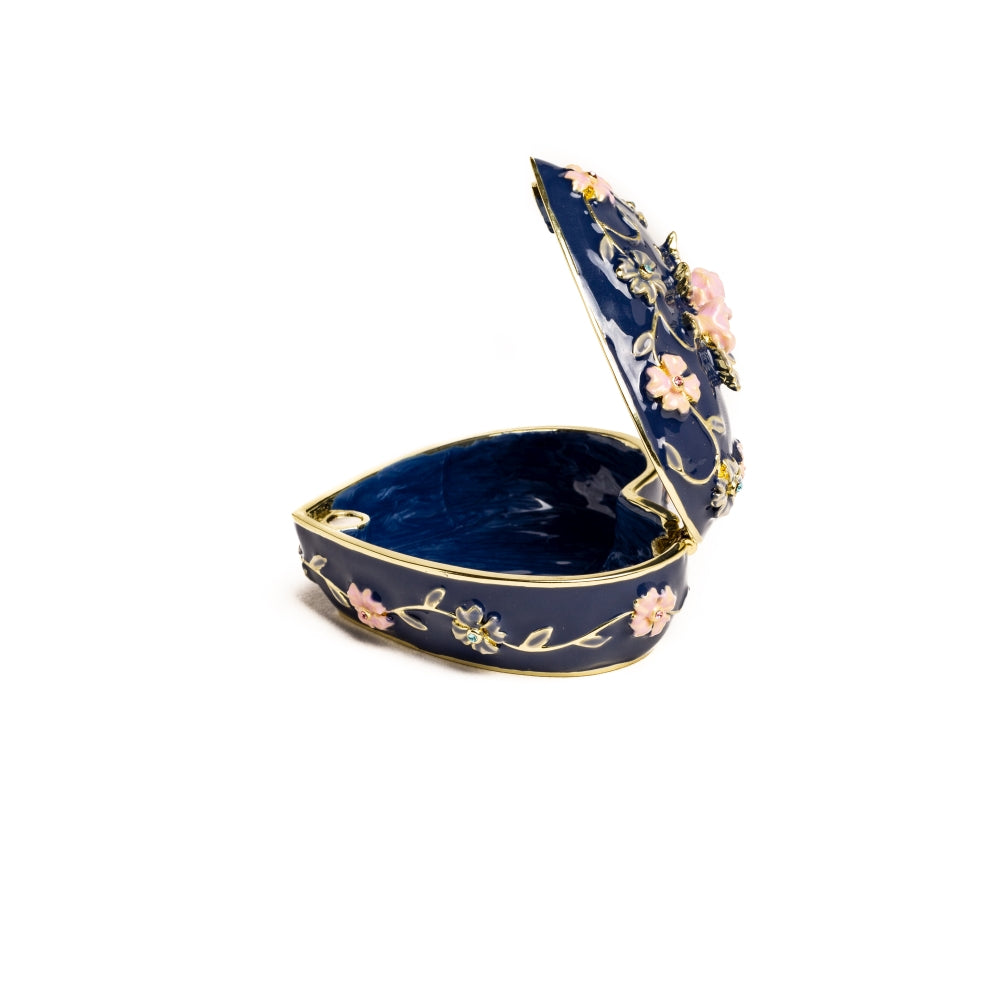 Boîte à bijoux décorative bleue avec fleurs