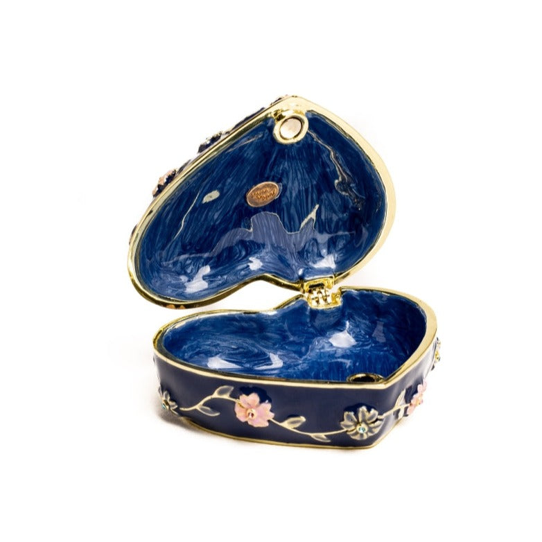 Blue Decorative Trinket Box with Flowers