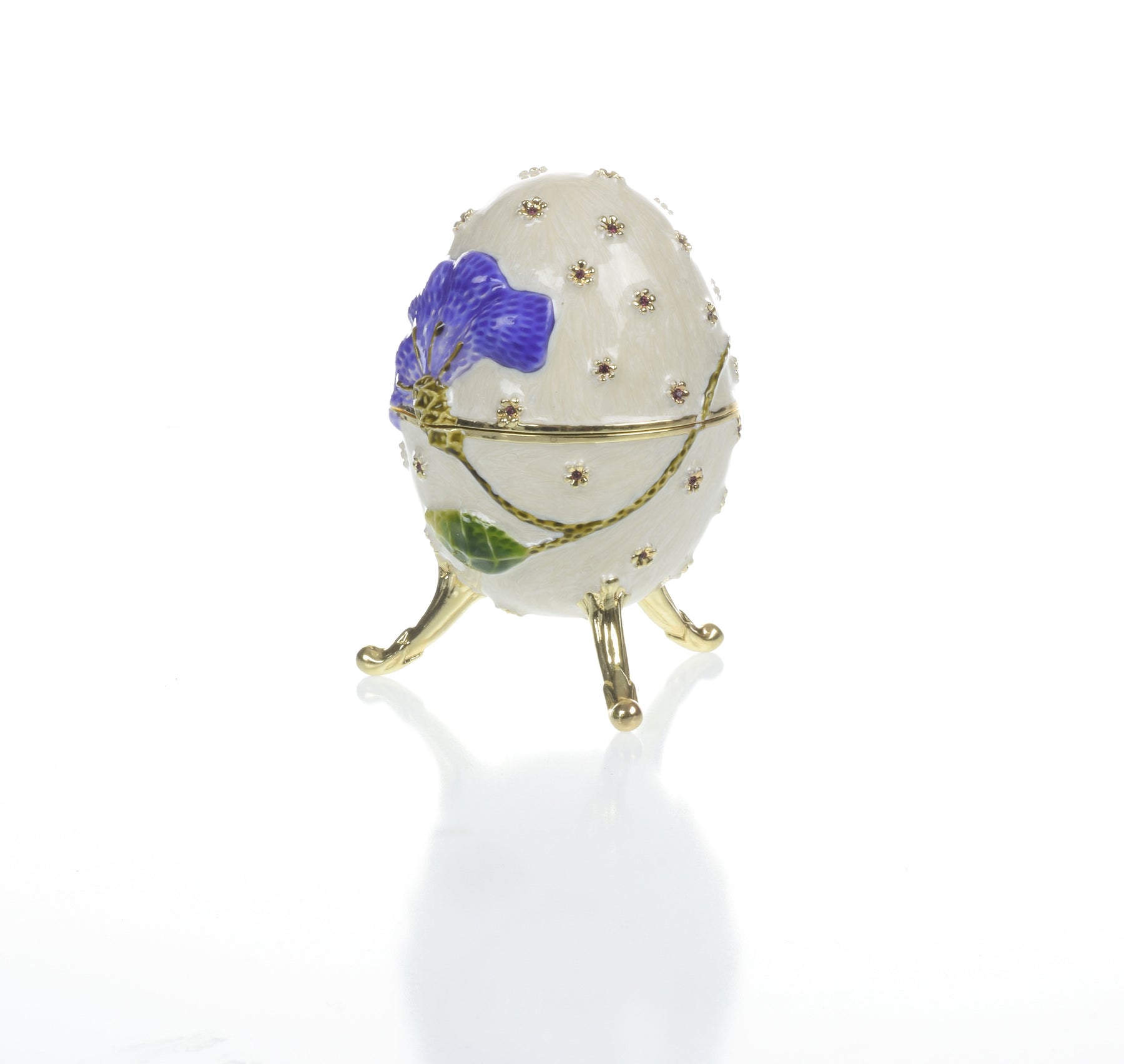 White with Blue flower Music box Fur Elise by Beethoven Faberge Egg