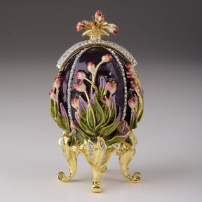 Boîte à bijoux et horloge en forme d'œuf de tulipe violette, œuf russe