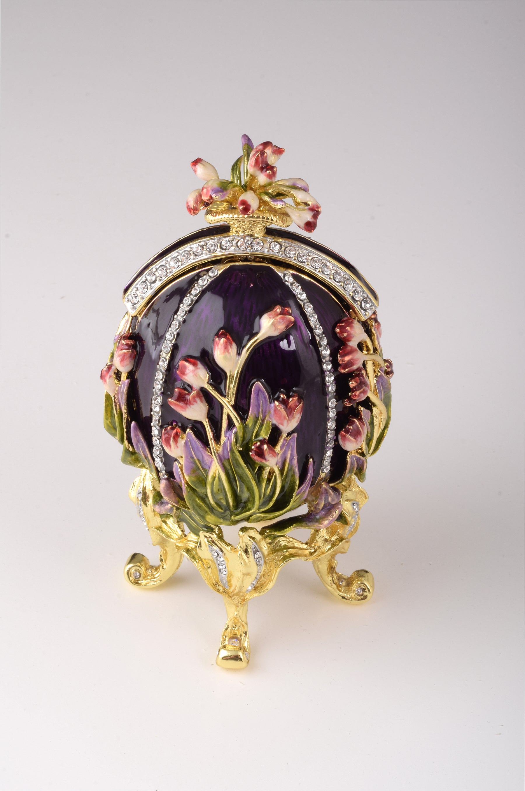 Purple tulip Egg Trinket Box & Clock Russian Egg