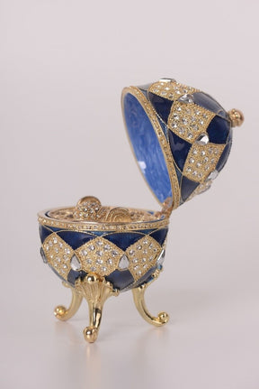 Oeuf Fabergé bleu avec pendentif œuf à l'intérieur