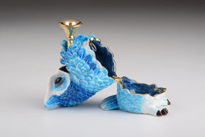 Boîte à bijoux hibou bleu jouant de la trompette