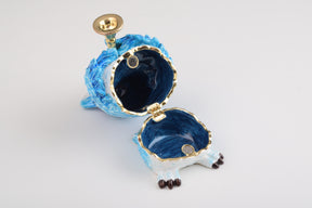Boîte à bijoux hibou bleu jouant de la trompette