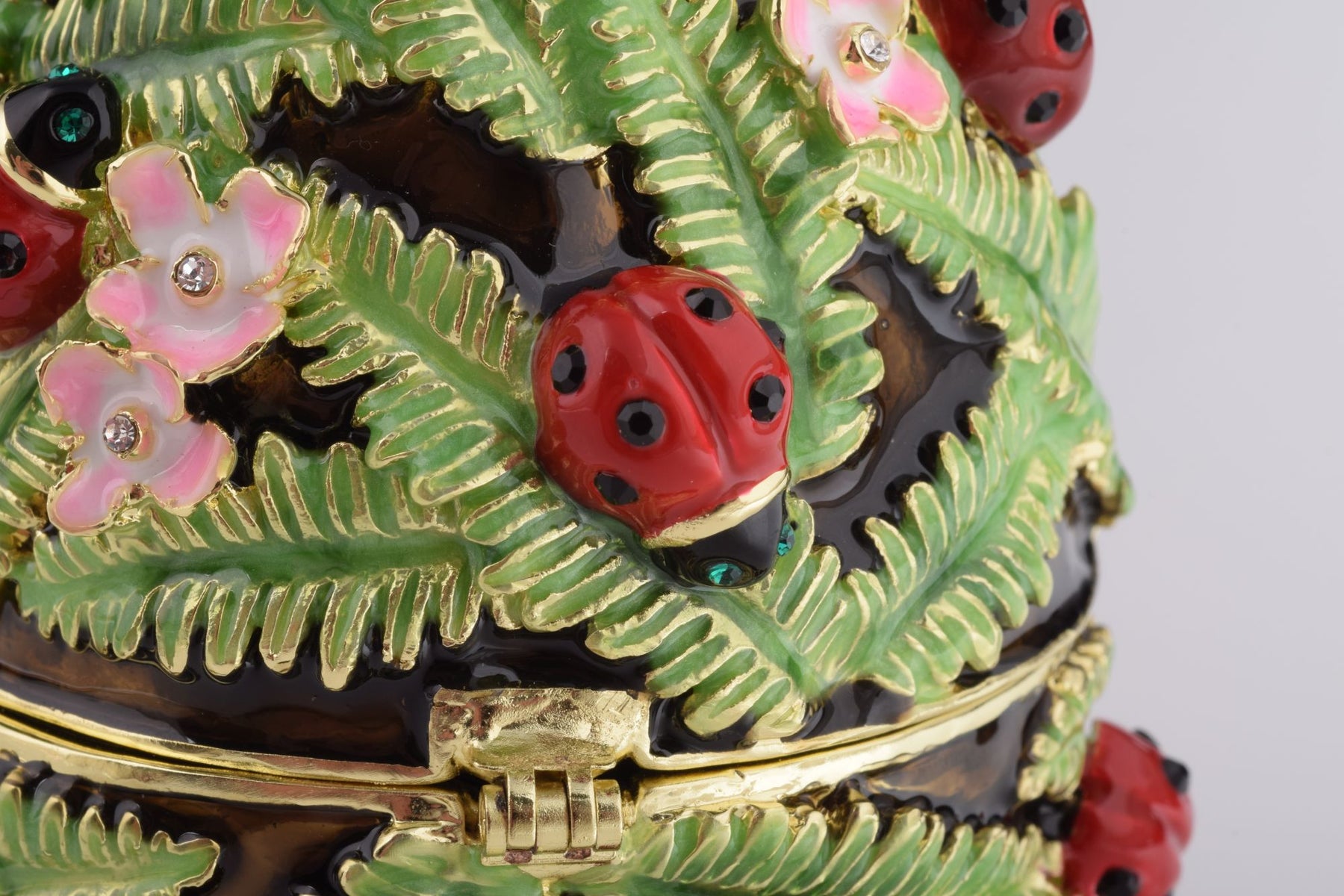 Green Music Playing Faberge Egg with Ladybird Beetles Ladybugs