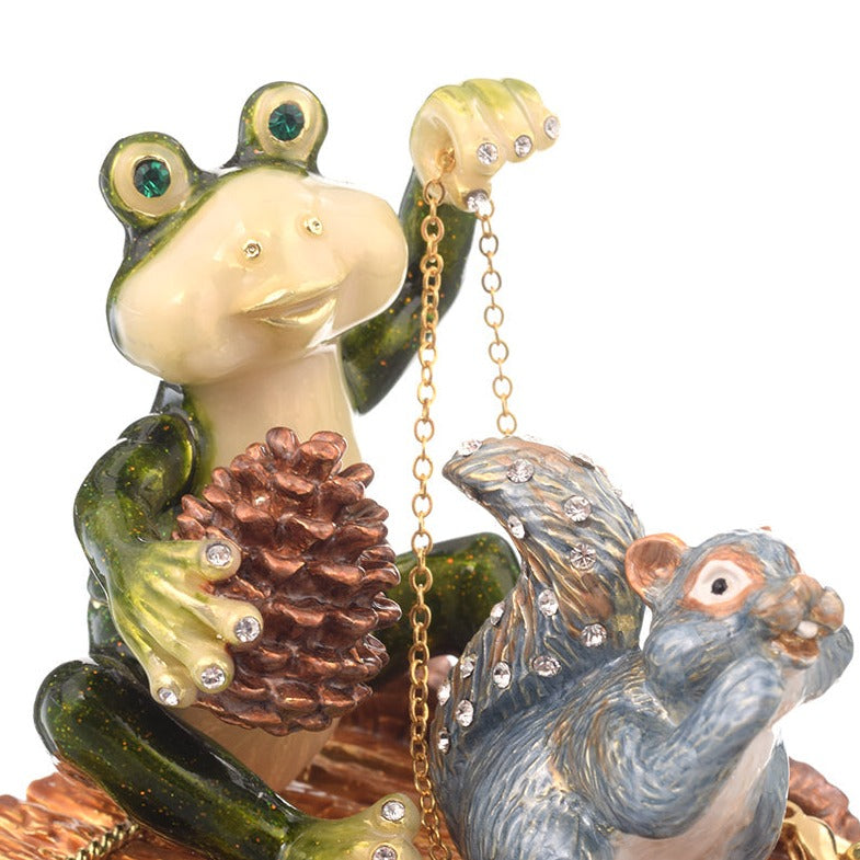 Frog and Squirrel on Wooden Car