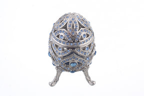 Silver Faberge Egg with Blue Crystals