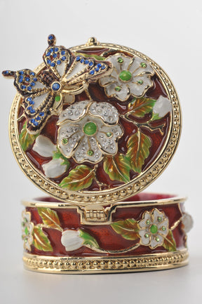 Boîte à bijoux papillon et fleurs