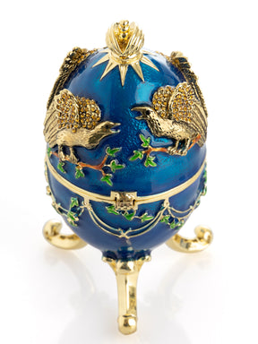 Синее музыкальное яйцо в стиле Фаберже с орлами
