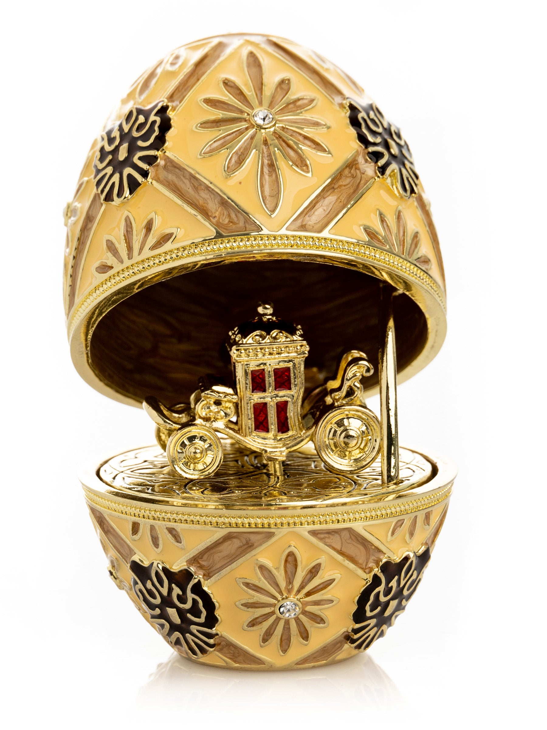 Schwarzes Fabergé-Ei mit silberner Froschüberraschung im Inneren