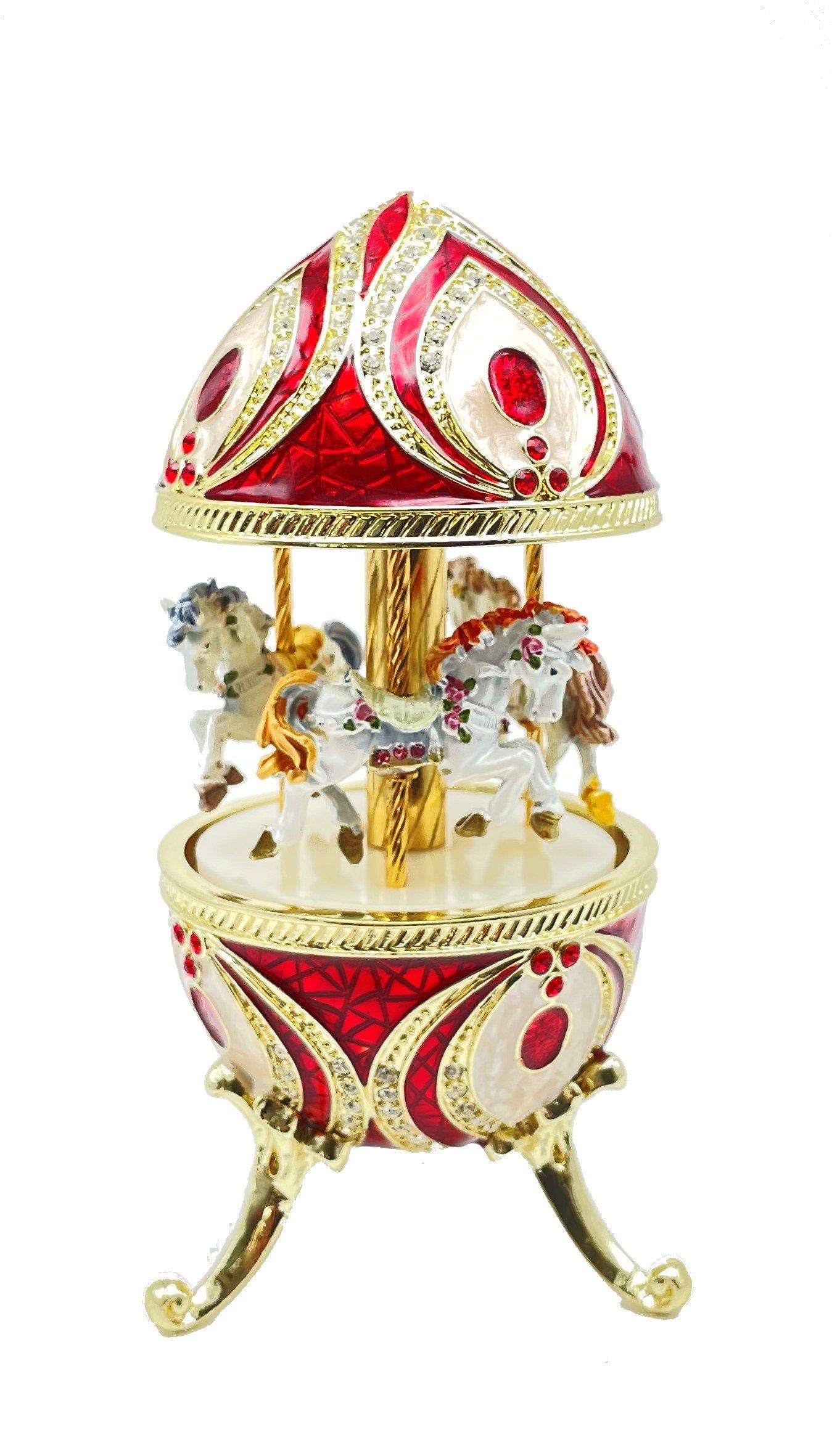 Red Musical Carousel with Royal Horses Easter Egg Keren Kopal
