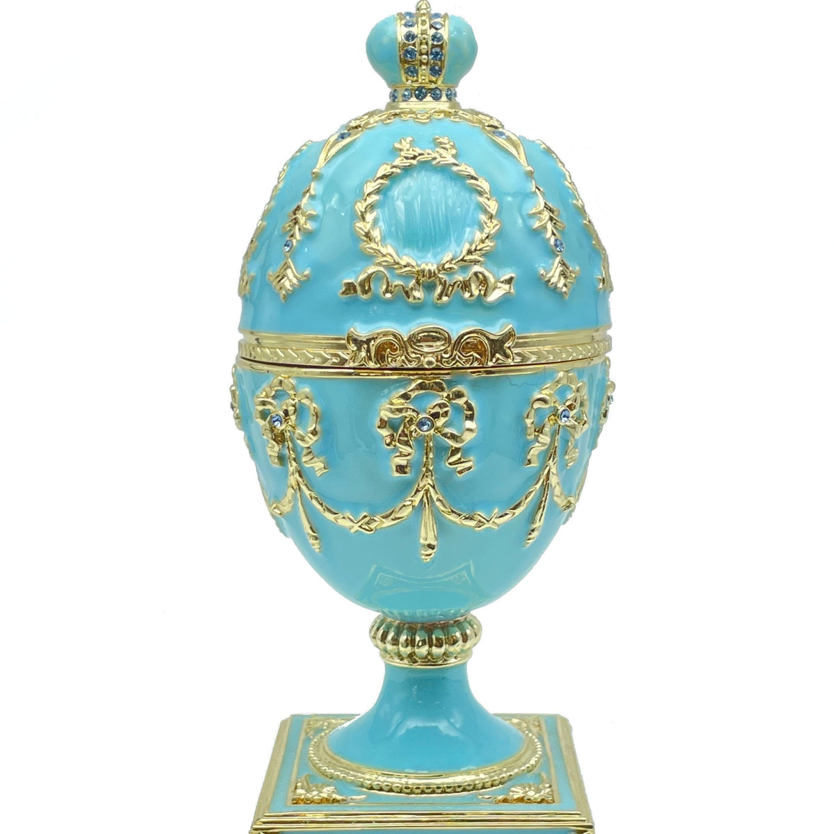 Turquoise Faberge Egg with Swan Inside Easter Egg Keren Kopal
