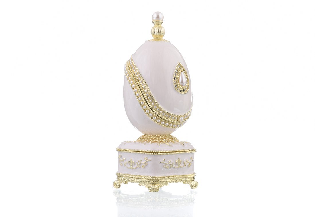 White Faberge Egg with Pearl Easter Egg Keren Kopal