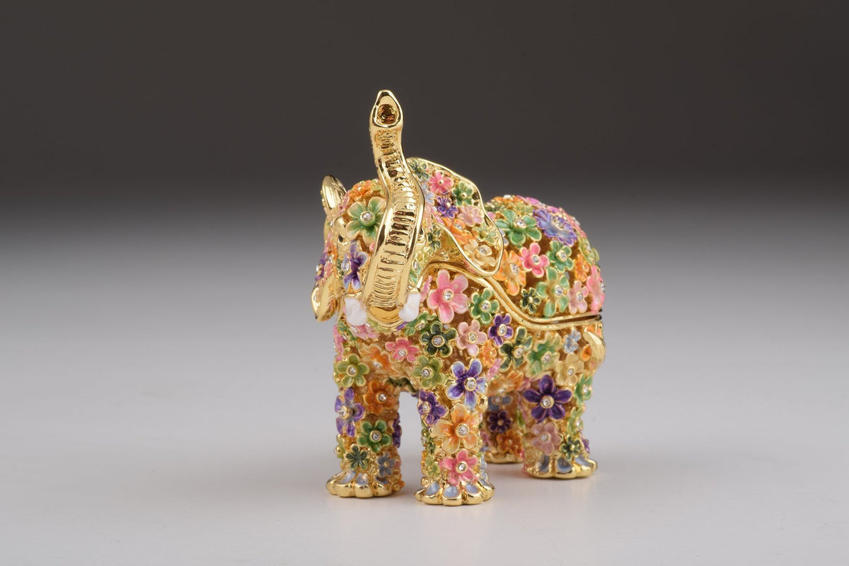 Keren Kopal Gold Elephant with Colorful Flowers Trinket Box  114.00