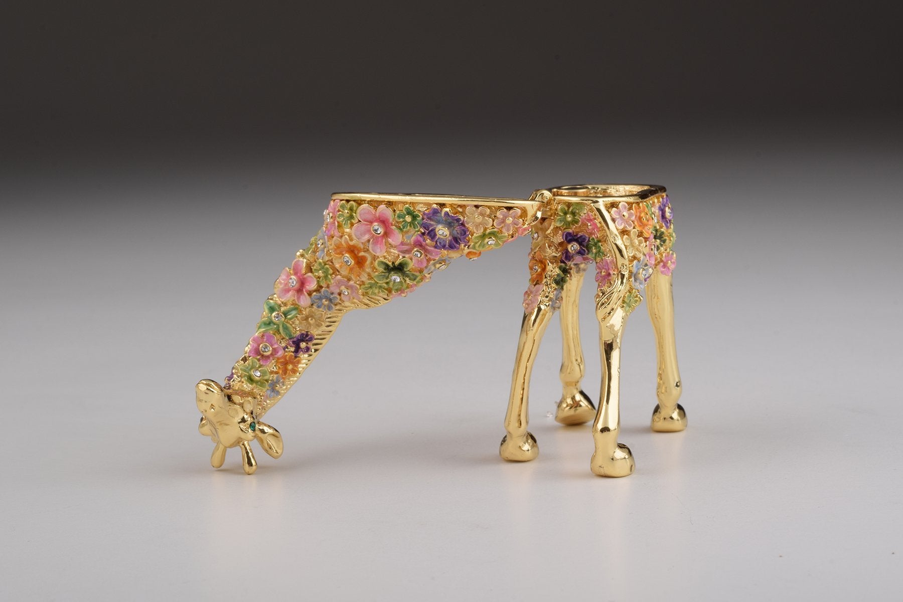 Keren Kopal Gold Giraffe with Colorful Flowers Trinket Box  104.00