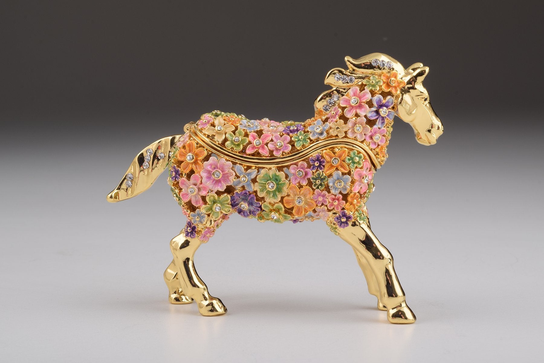 Keren Kopal Gold with Colorful Flowers Horse Trinket Box  104.00