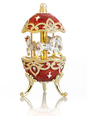 Red Wind up Horse Carousel Faberge Style Egg