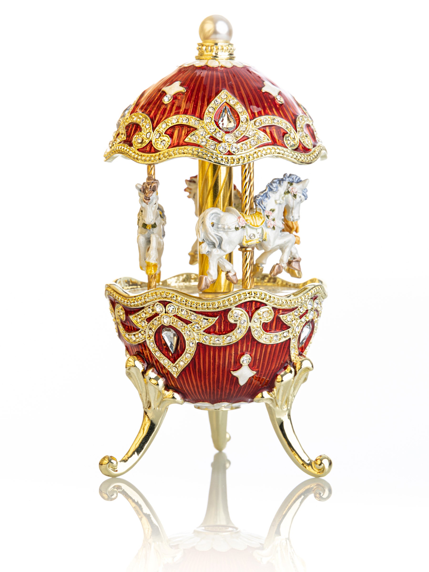 Red Wind up Horse Carousel Faberge Style Egg