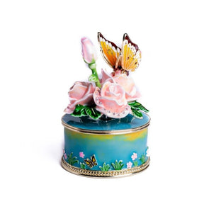 Keren Kopal Pink Roses with Butterfly Trinket Box Music Box 149.00