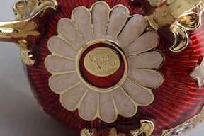 Red Wind up Horse Carousel Faberge Style Egg  Keren Kopal