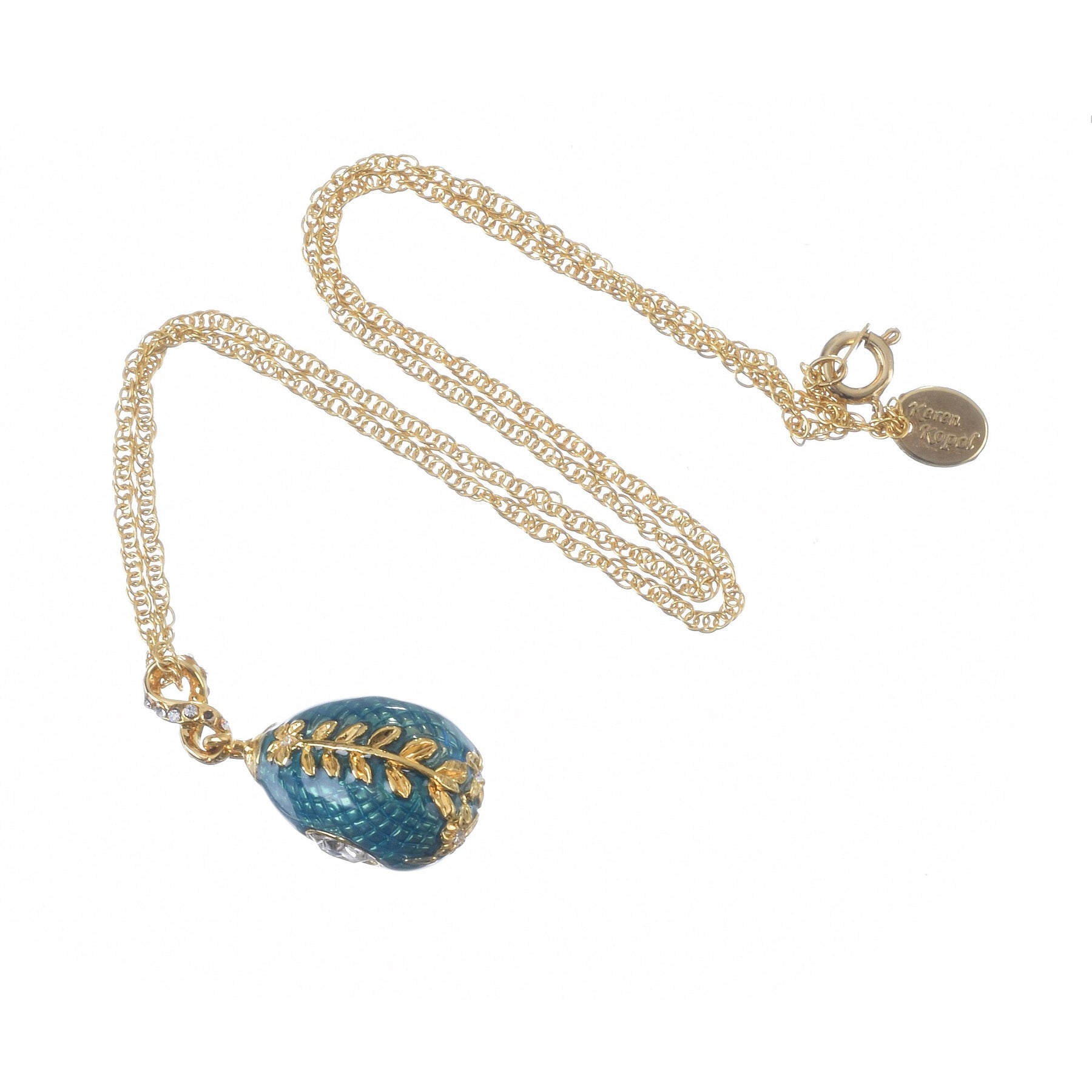 Teal Egg Pendant Gold Necklace jewelry Keren Kopal