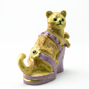 Cat sitting on an Evening Shoe trinket box Keren Kopal