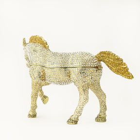 Large Golden Horse Decorated with White Crystals trinket box Keren Kopal