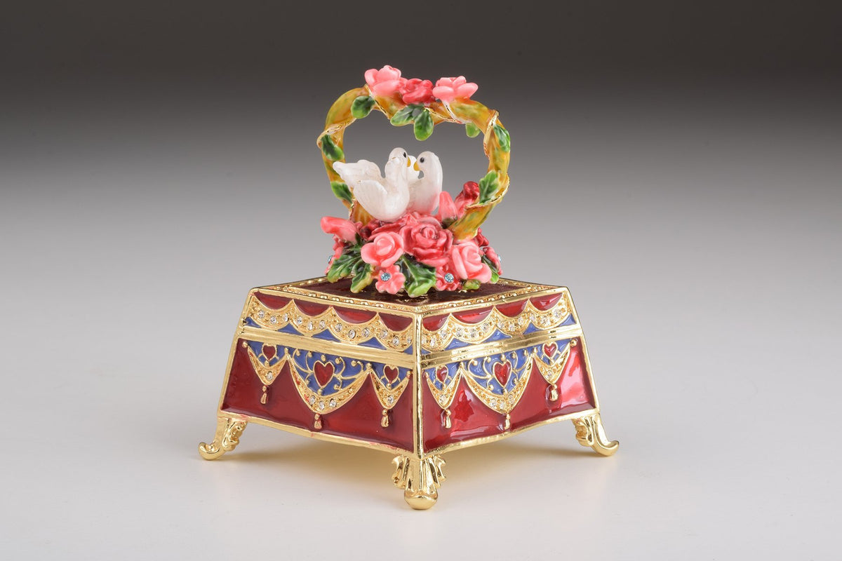 Keren Kopal Red Decorated Box with Roses and Two White Doves trinket box 94.00