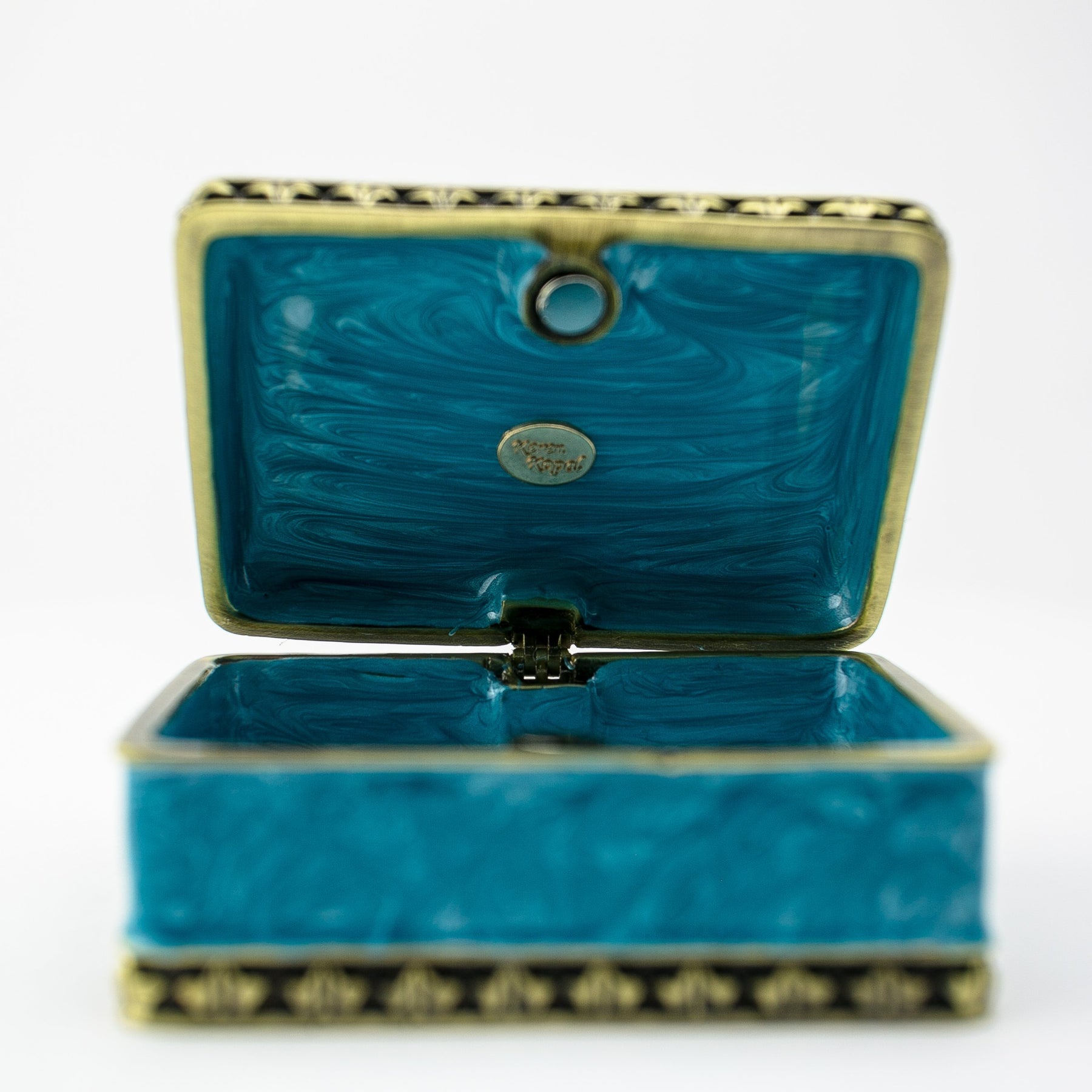Turquoise Decorated Trinket Box with Horses trinket box Keren Kopal